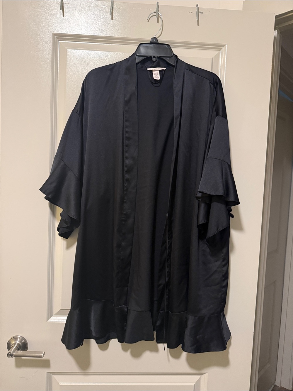 Victoria's Secret Black Satin Kimono with Ruffle Sleeves